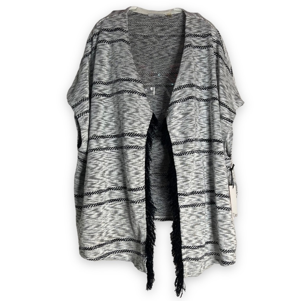 NEW Dex Women’s Knit Short sleeve Cardigan Poncho Shawl Gray & Black Size S or M